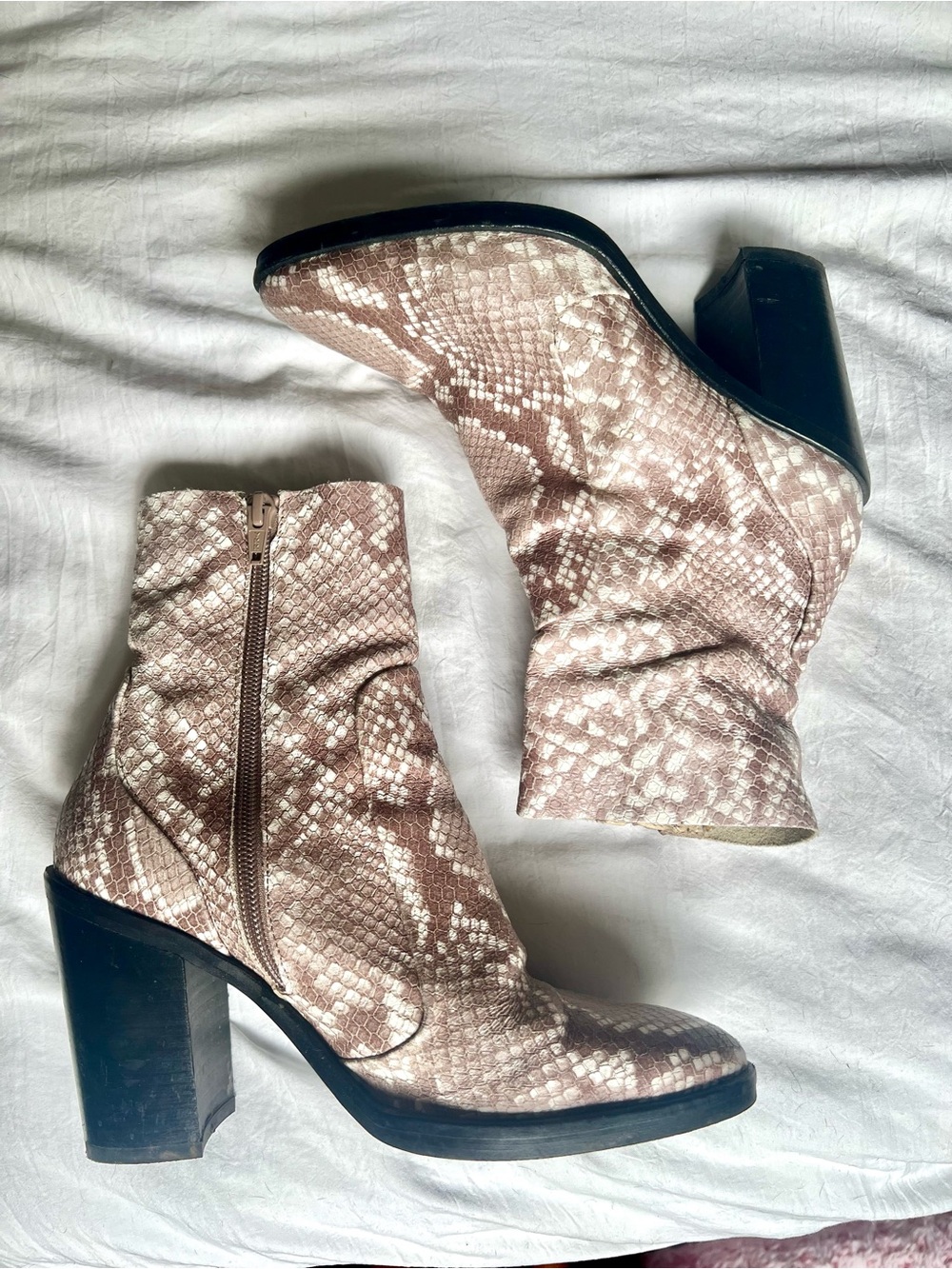 Steve Madden “Todd” Taupe Snake-Print Ankle Boots